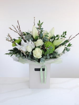 Elegant White Rose and Lily Bouquet