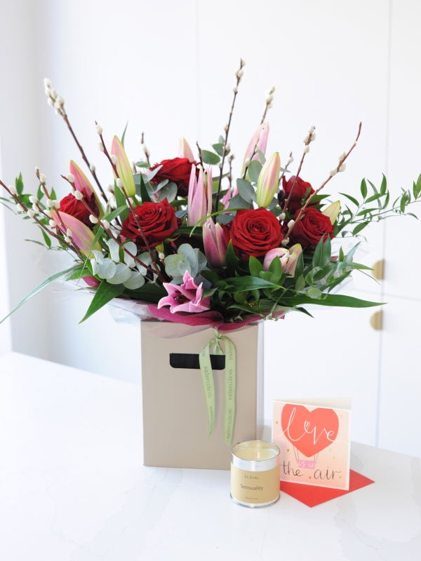 Elegant Valentine Rose and Lily Handtied